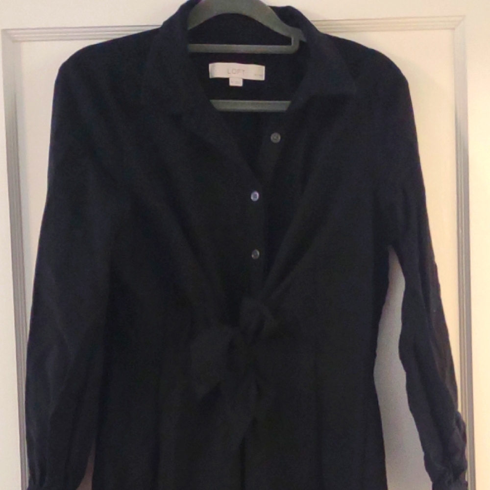 LOFT Black Button-Up Shirtdress